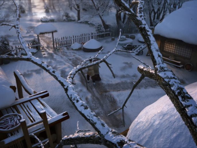 古代传统美德雪景敬老爱幼动画