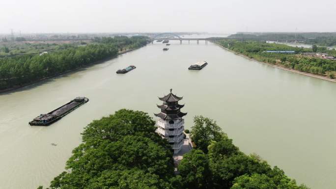 航拍扬州大景大运河、茱萸湾