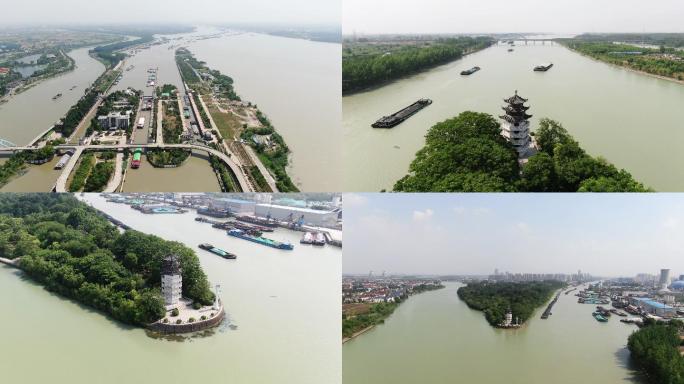 航拍扬州大景大运河、茱萸湾