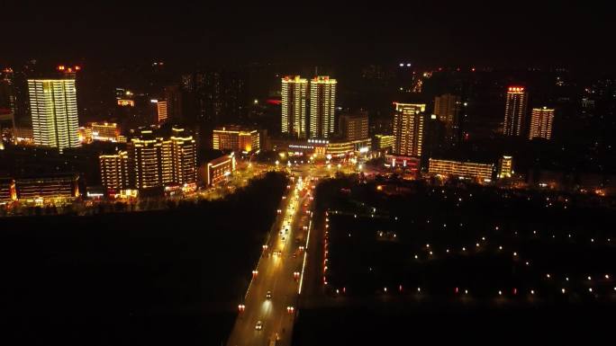 航拍咸阳二号桥北岸夜景