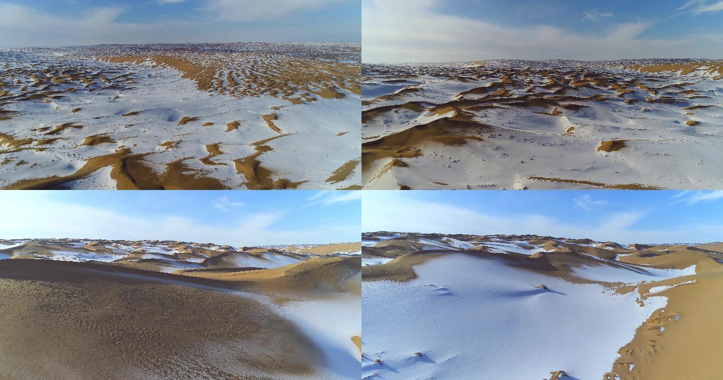 沙漠雪景航拍4k