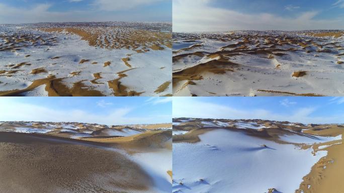 沙漠雪景航拍4k