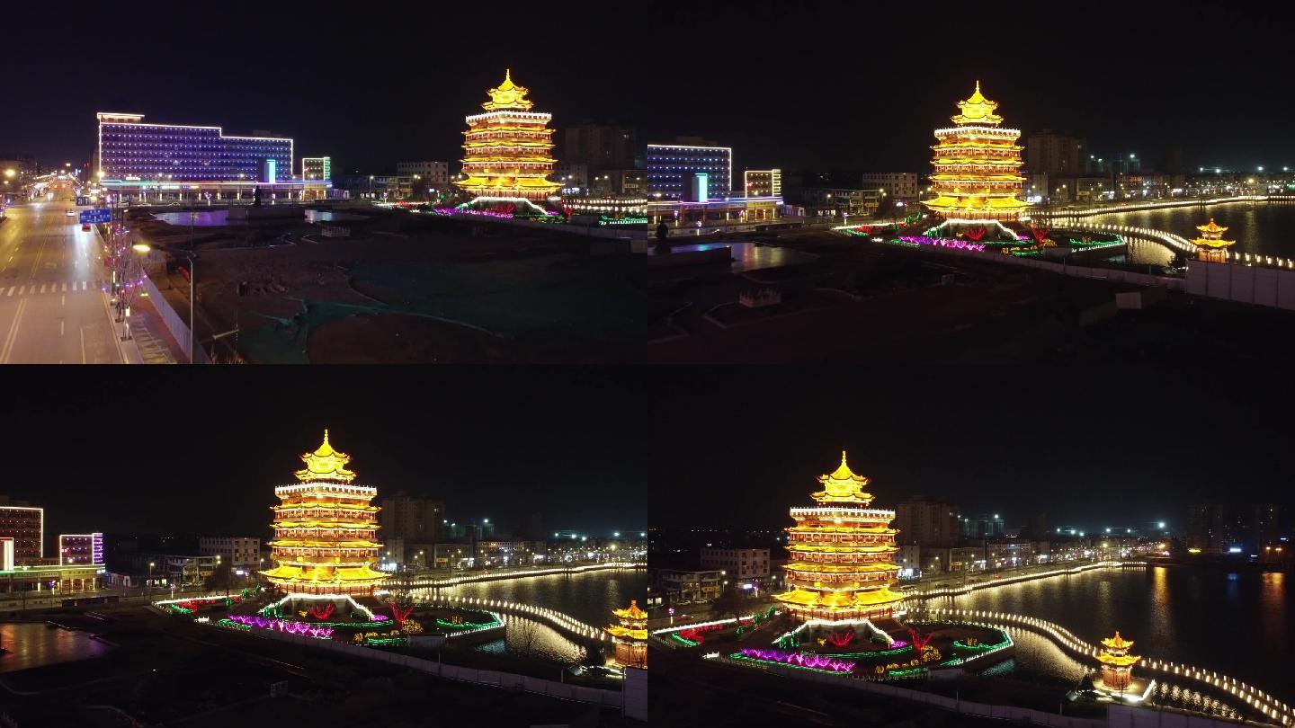 清徐东湖水塔航拍夜景