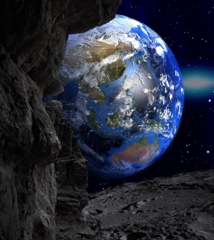 创意月球看地球唯美震撼动态视频