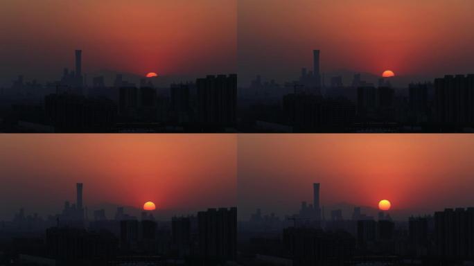 高清实拍北京CBD日出夕阳傍晚