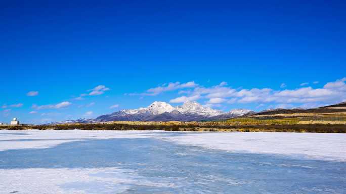 川西高原雪山冰雪蓝天白云延时4K