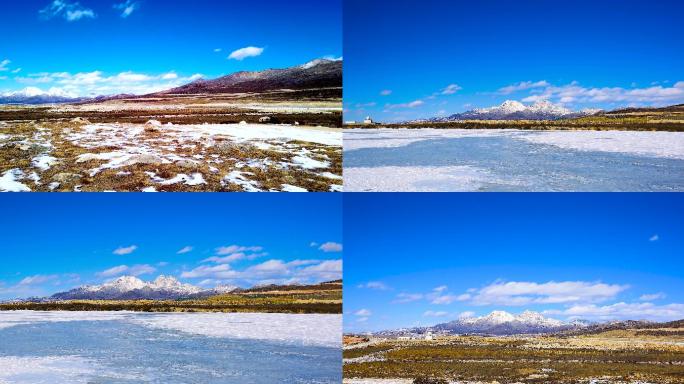 川西高原雪山冰雪蓝天白云延时4K