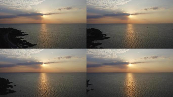 4K太湖风景航拍水面夕阳