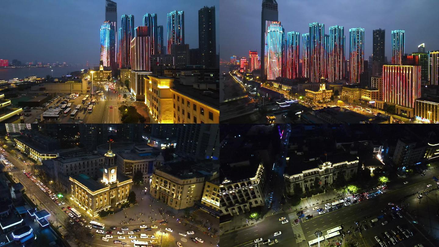 武汉城市灯光秀夜景4K航拍