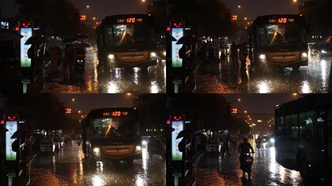 高清实拍北京前门大雨的夜