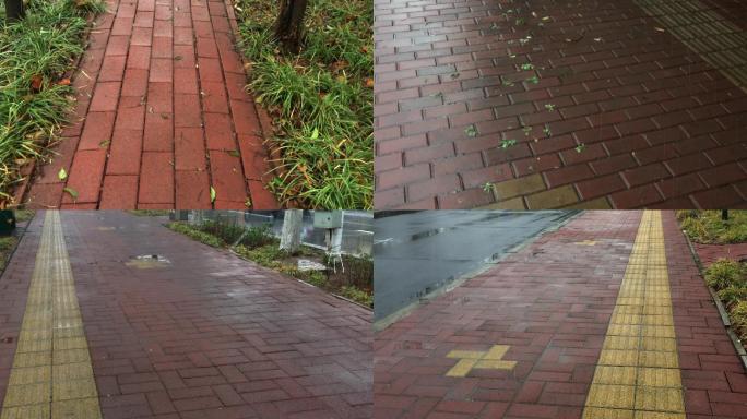 4k原创雨中海绵城市彩色透水砖路面