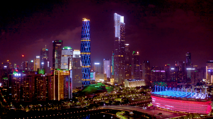 广州夜景航拍城市都市地标