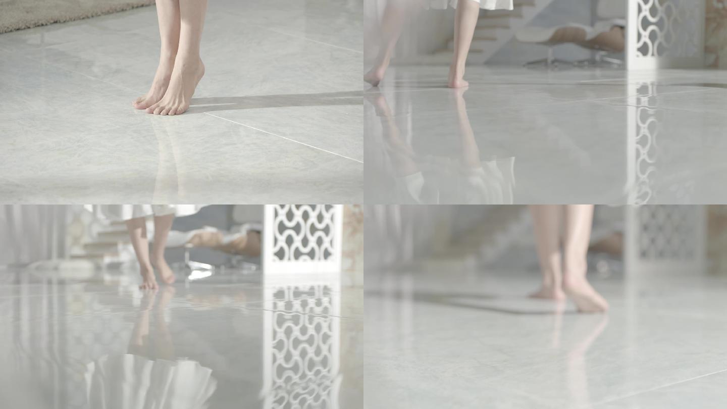 光脚赤脚惬意休闲生活瓷砖地板跳舞