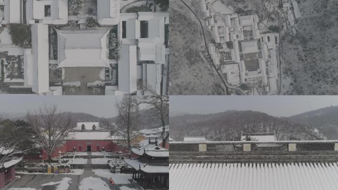 4K素材南京栖霞寺雪景航拍