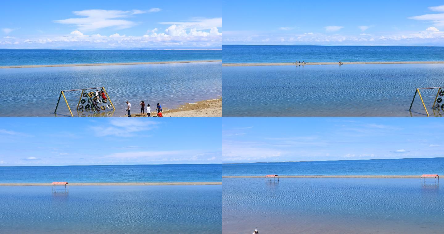 一片蔚蓝的大海和长长的沙堤