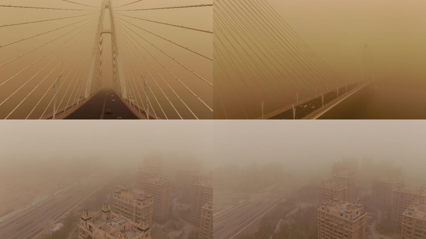 航拍沙尘暴天气下的城市4K素材