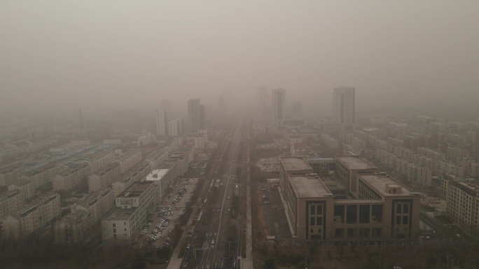 城市雾霾沙尘暴空气污染漫天黄沙空