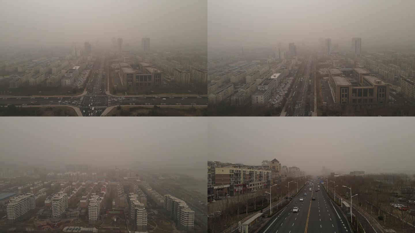 城市雾霾沙尘暴空气污染漫天黄沙空