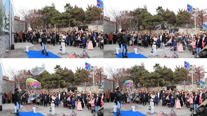 韩国首尔市中心景福宫街头杂技街头魔术