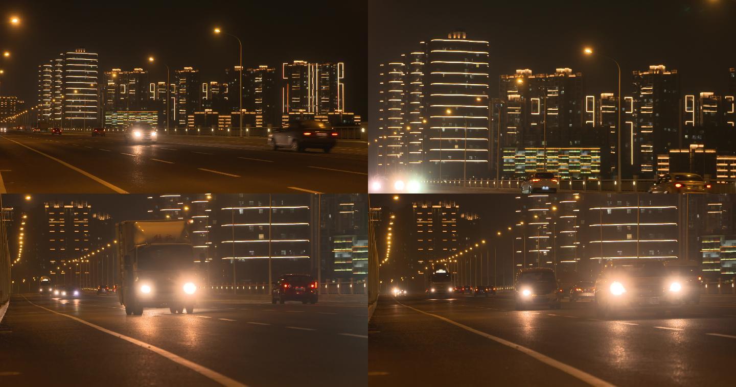 【4K】夜晚道路交通车流