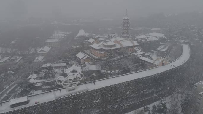 南京鸡鸣寺雪景航拍下雪中