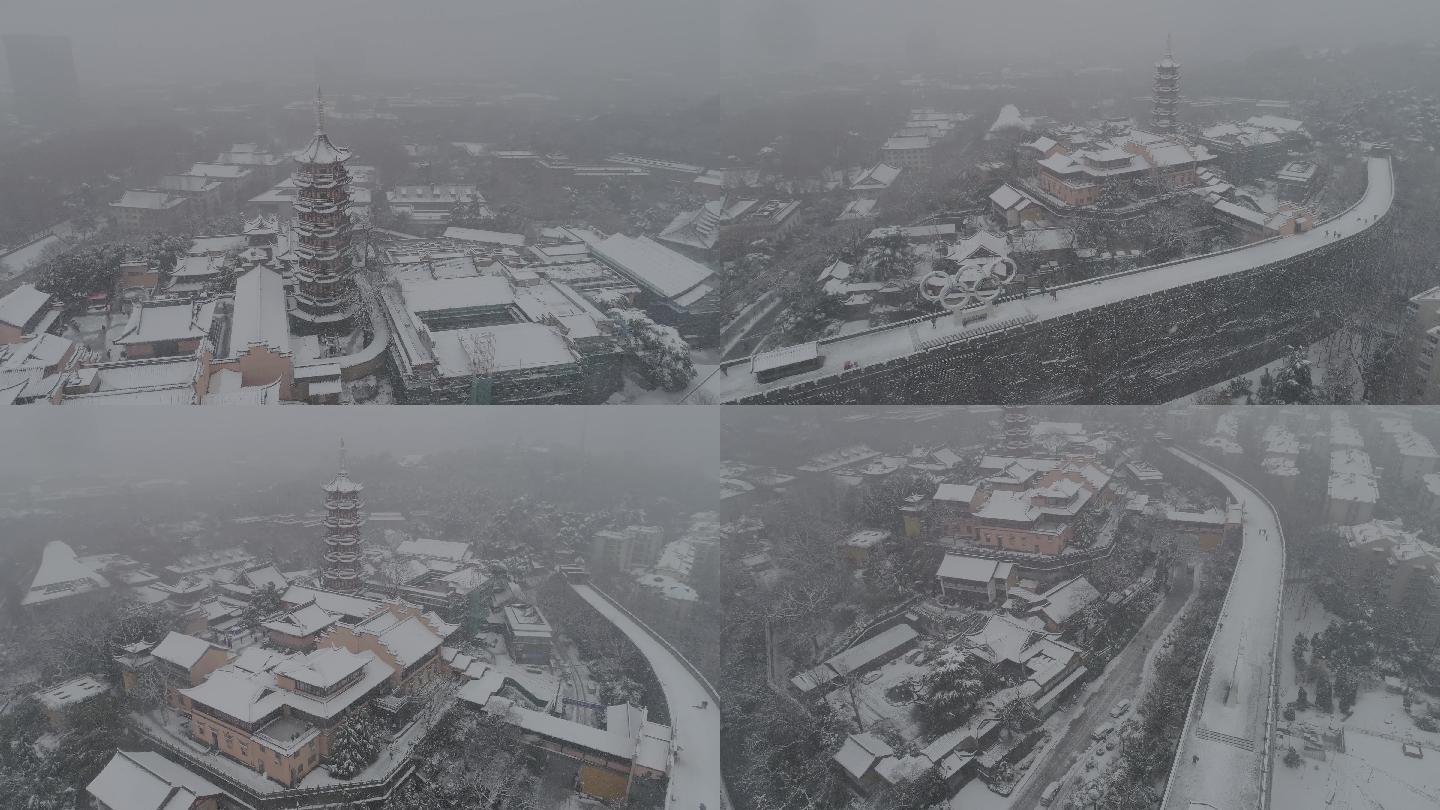 南京鸡鸣寺雪景航拍下雪中