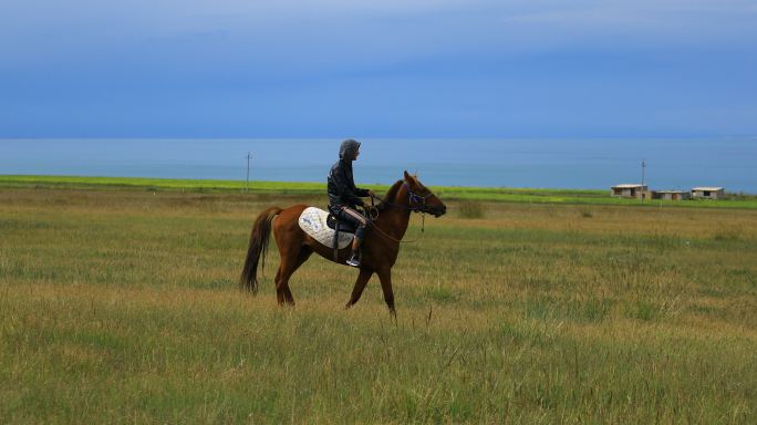 风声猎猎草原上骑马的男子