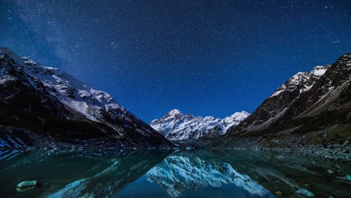 新西兰雪山日转夜星空延时摄影