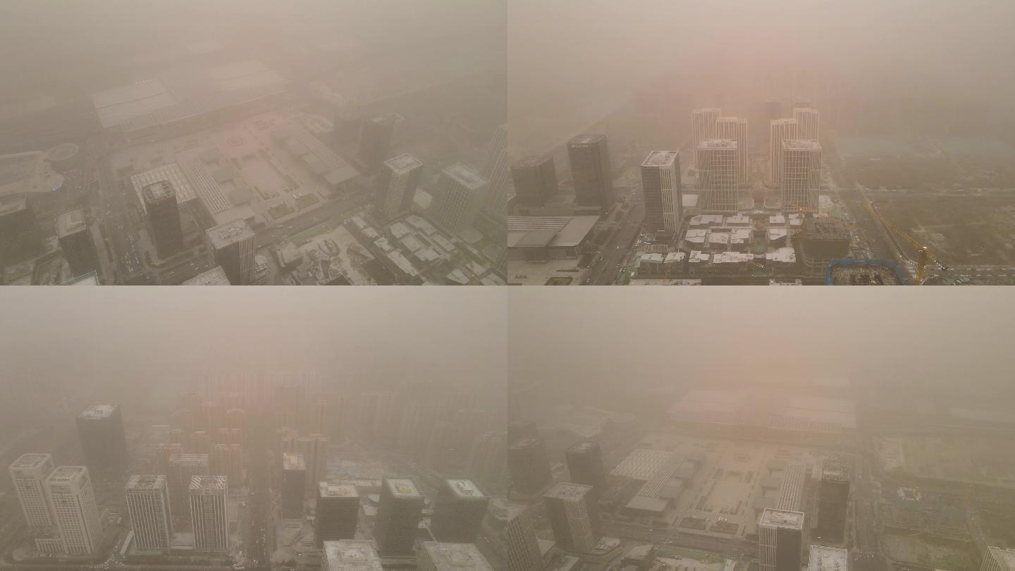 城市沙尘暴污染空气4K航拍素材