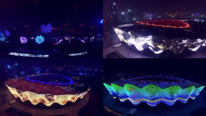 西安2021全运会奥体中心夜景航拍4K