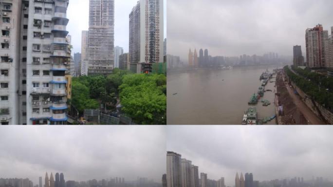 重庆长江索道俯瞰长江城市风景