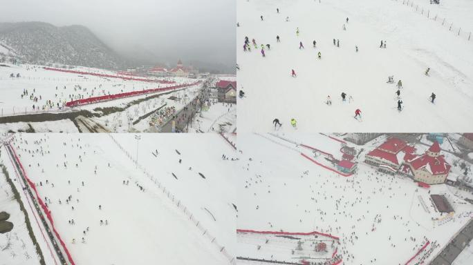 大邑西岭雪山冬季航拍滑雪滑雪场