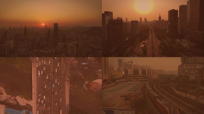 4K城市沙尘暴通用航拍镜头