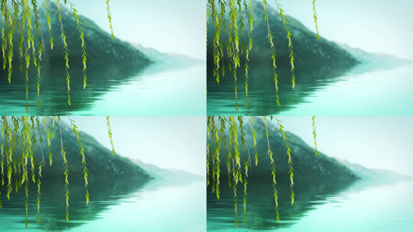 垂柳青山倒映湖面循环视频背景