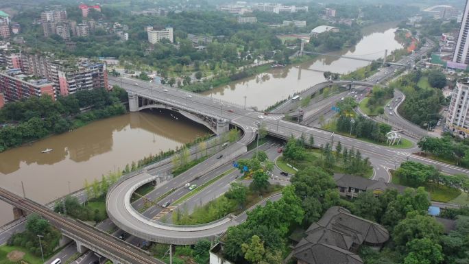 自贡市釜溪河东兴寺大桥短视频航拍