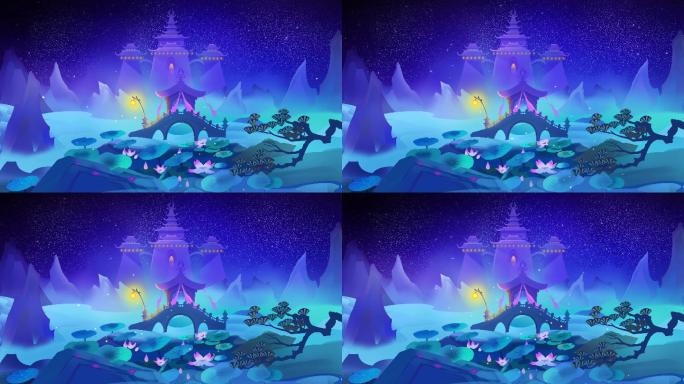 超清4K唯美荷塘夜色国风LED大屏背