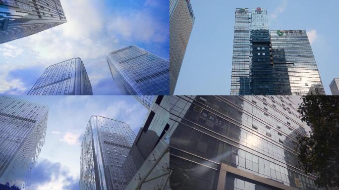 延时拍摄大气商务金融大楼，意境商务高楼天