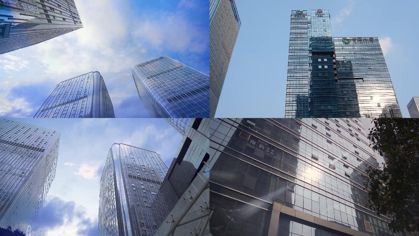 延时拍摄大气商务金融大楼，意境商务高楼天