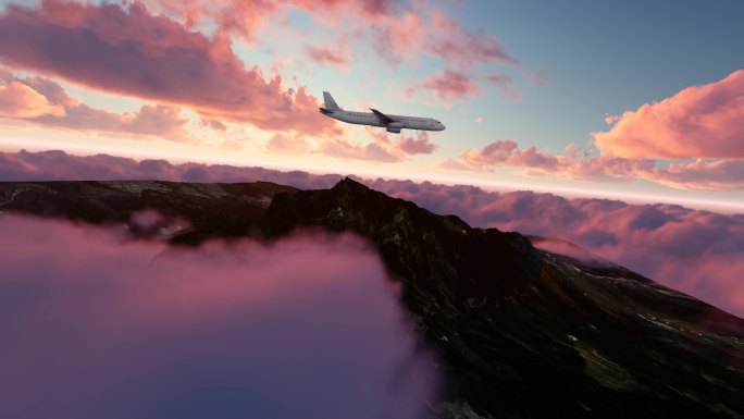 4K飞机飞过云海山峰
