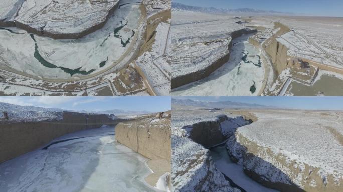 航拍冬雪嘉峪关，长城第一墩、大峡谷古兵营