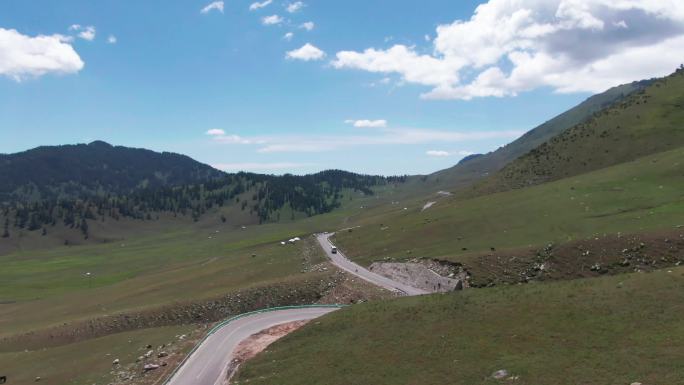 新疆草原上的蜿蜒山路4k视频素材