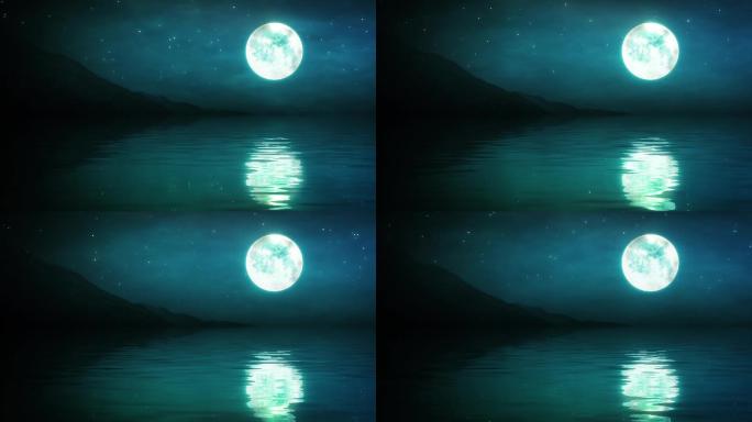 夜晚十五月亮水中倒影循环视频