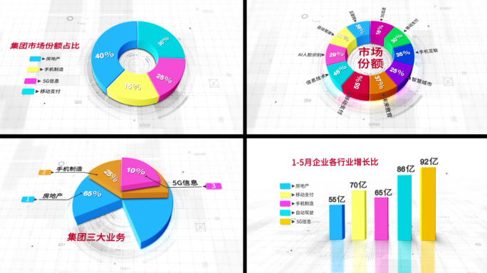 简洁企业科技三维饼图数据图表AE模版