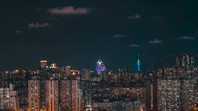 澳门_澳门夜景一角_延时夜景4K