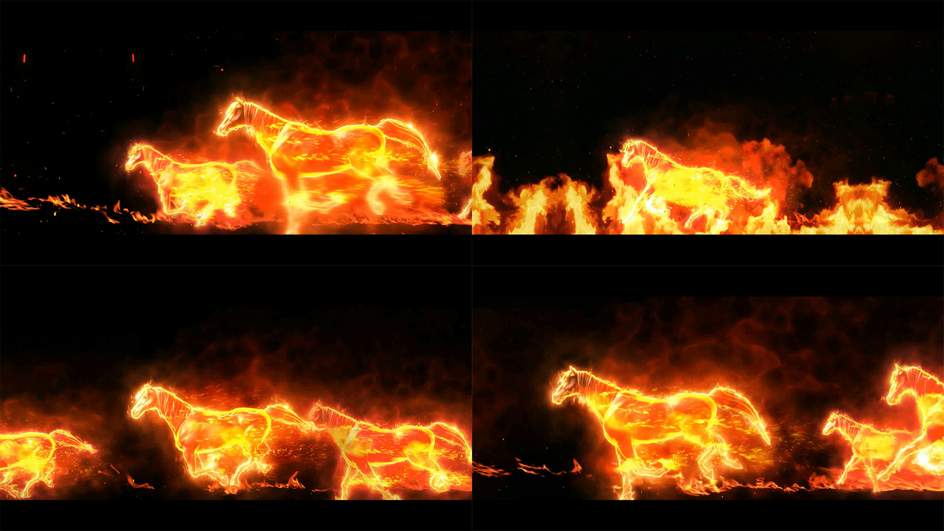 熊熊燃烧的火马 4080x10 高清视频素材下载 编号 舞台背景 Vj师网www Vjshi Com