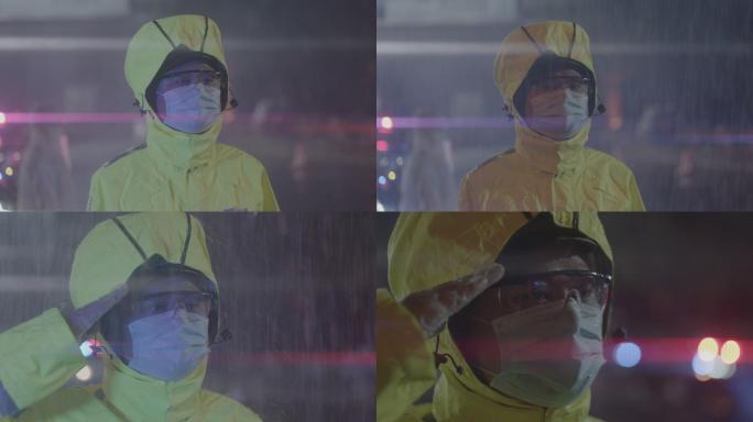 【4K阿莱】风雨中戴口罩站岗执勤的志愿者