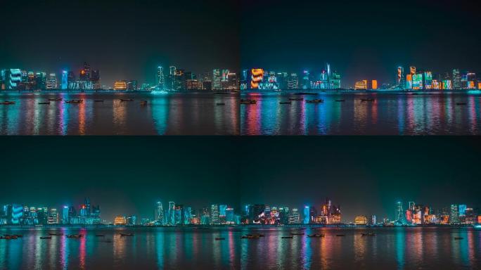 杭州_杭州CBD夜景_4K江边中景延时