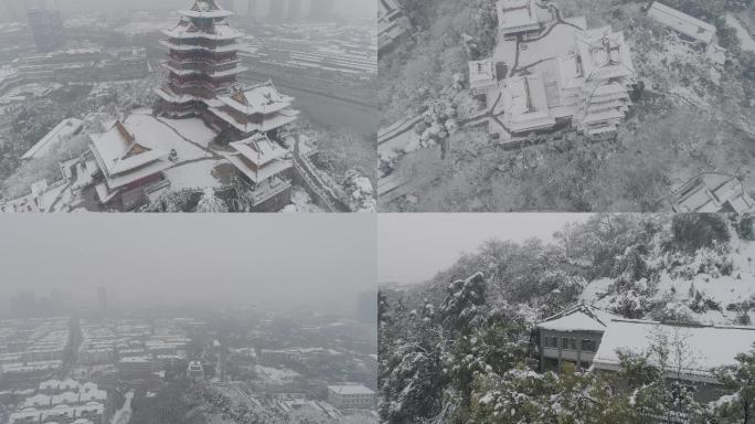 【4K】南京阅江楼雪景航拍