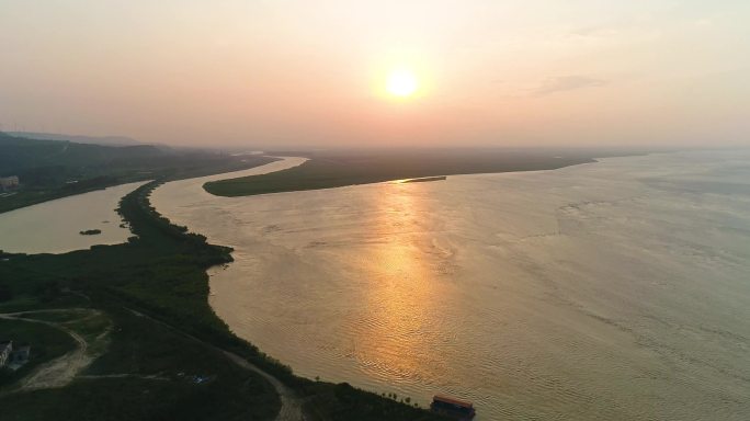 黄河湿地落日航拍