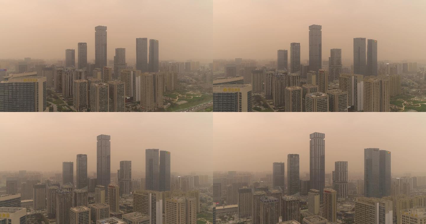 雾霾下的城市航拍